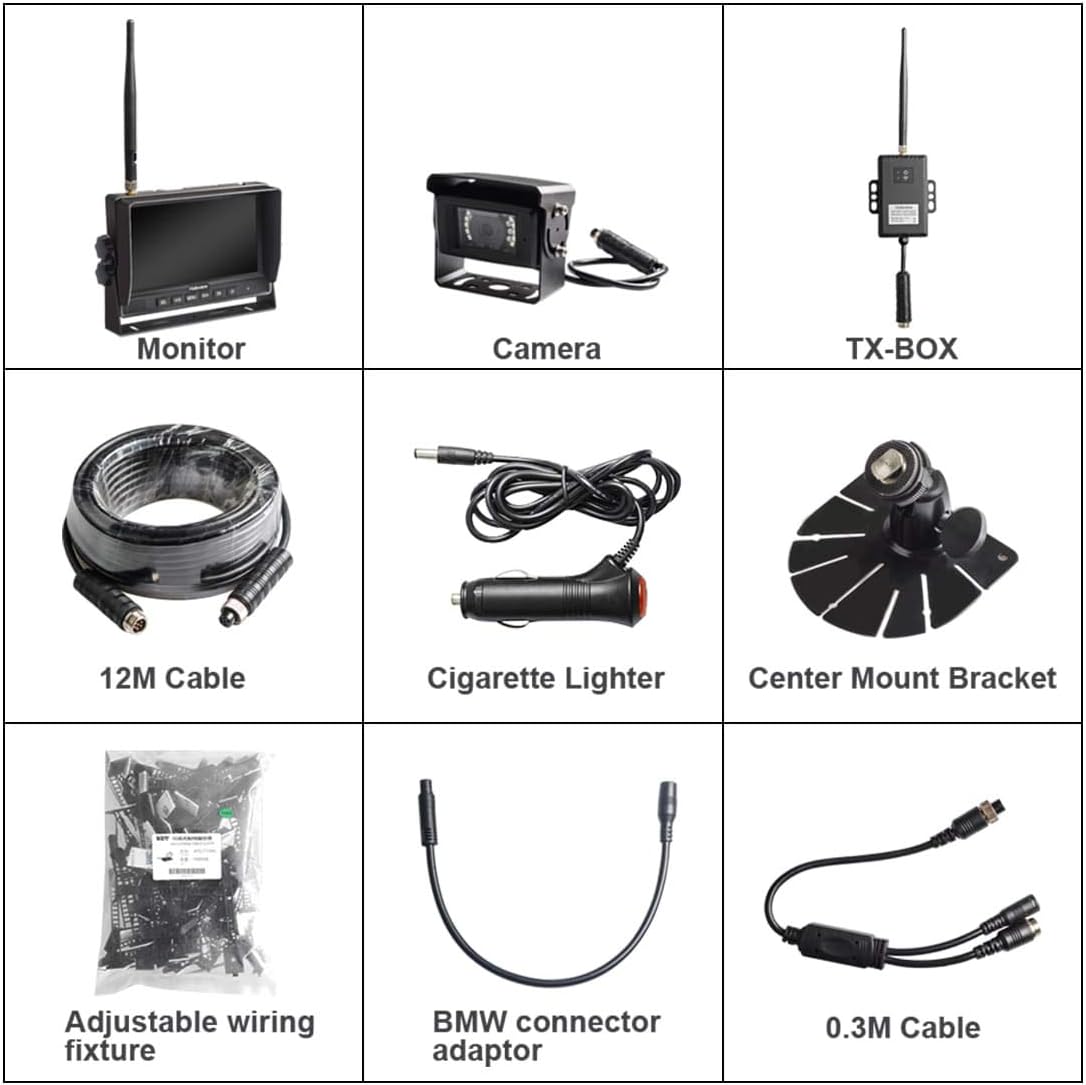 Wireless Backup Camera System Kit 7'' 720P HD Monitor Built in DVR T16667
