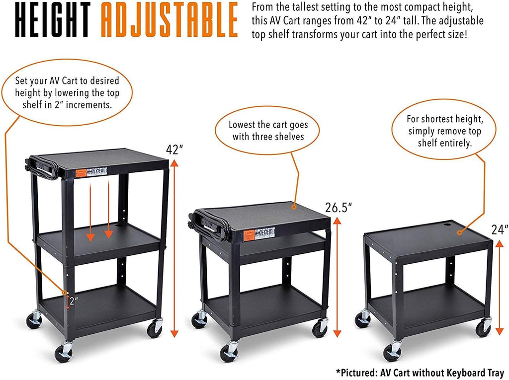 Extra Wide AV Cart with Lockable Wheels and Keyboard Tray K569978