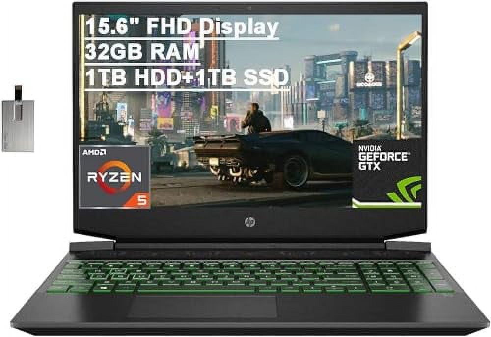 15.6" FHD Gaming Laptop, AMD Ryzen 5-4600H, 32GB RAM, 1TB HDD+1TB SSD, GeForce GTX 1650, Black V5033