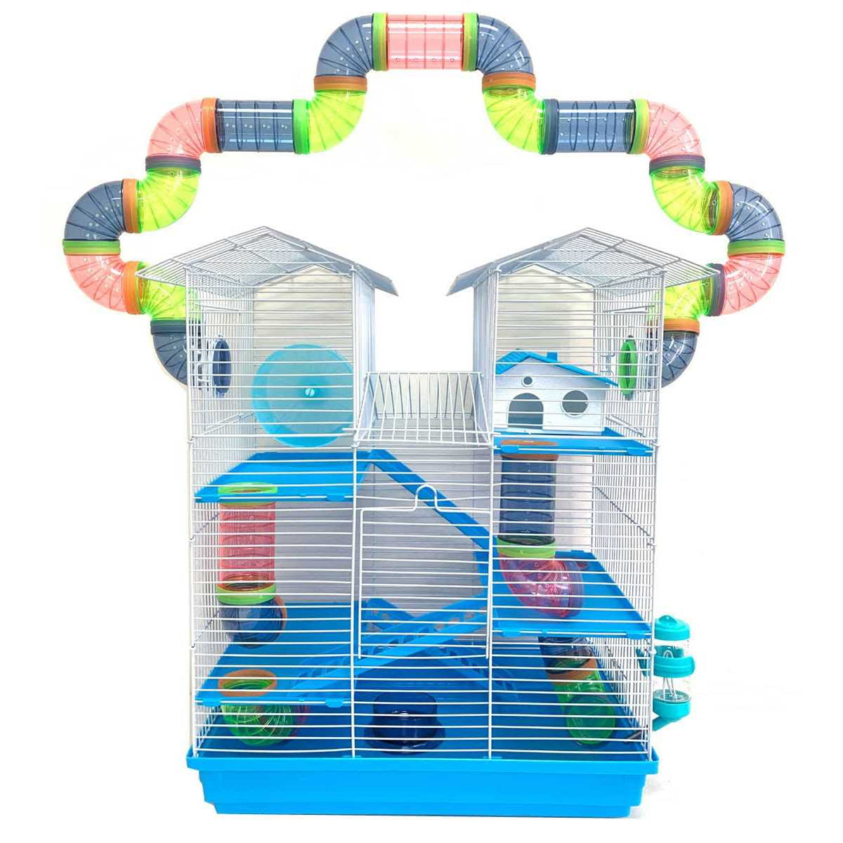 Large Multi-level Wire Animal Cage with Long Crossover Tube W16768