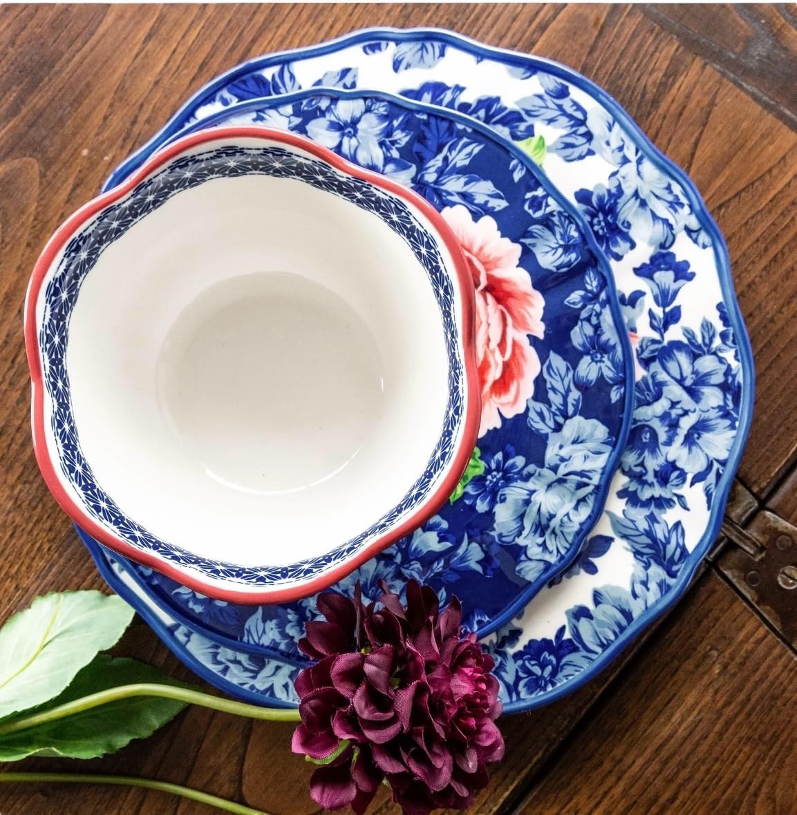 12-Piece Blue Floral Dinnerware Set K456331