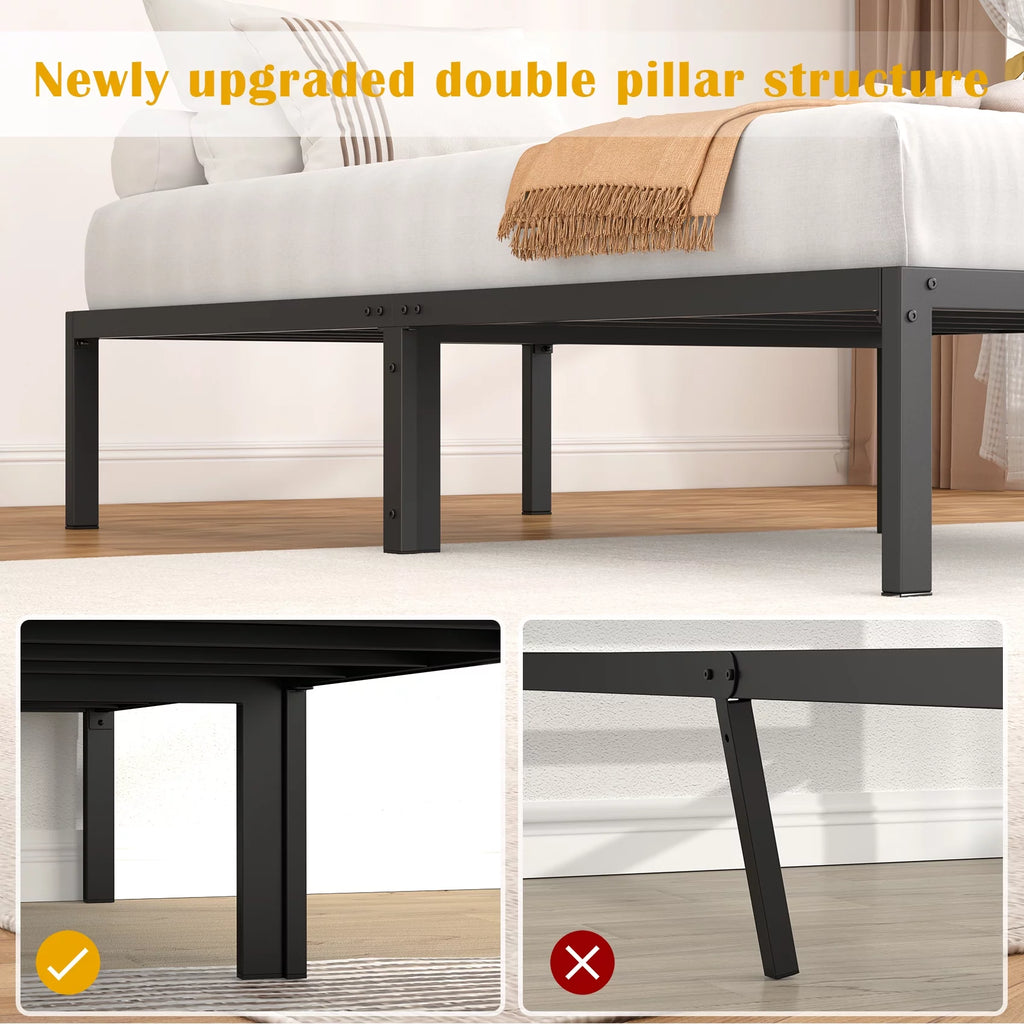 Black Twin Size Metal Platform Bed Frame with 14 inch Under Bed Storage C2032
