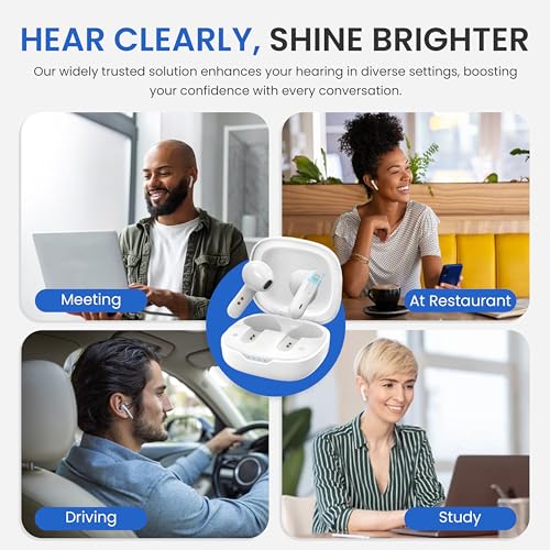 Rechargeable Noise Cancelling Hearing Amplifiers with Portable Charging Case (White) S4905