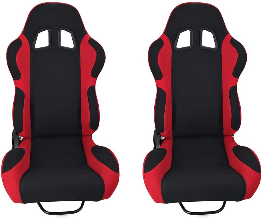 Black Red Racing Bucket Seats Pair J613