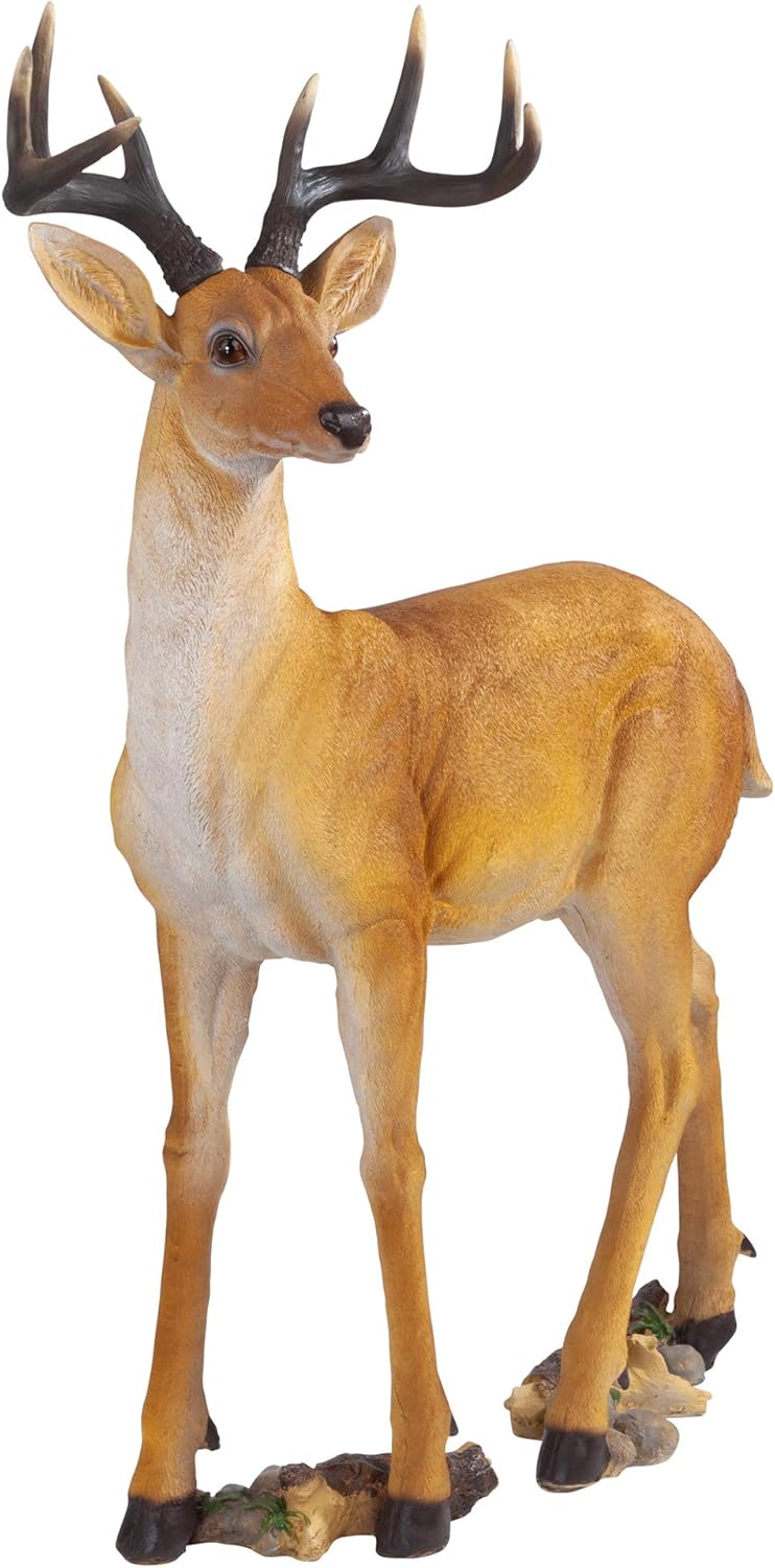 Woodland Buck Deer Garden Statue, 23 Inches Wide, 13 Inches Deep, 37 Inches High X45976