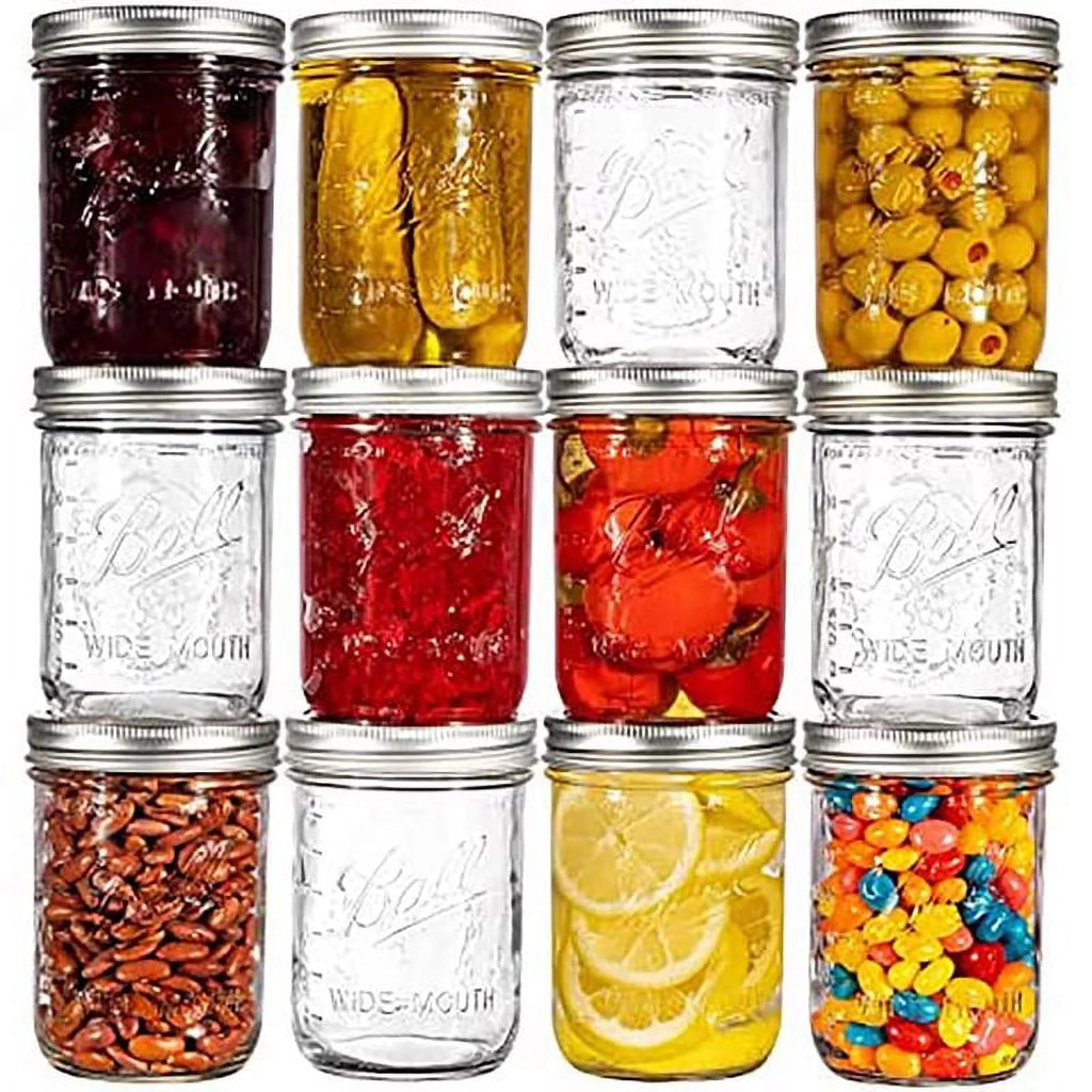 12 Count 16 oz Clear Glass Mason Jars with Lids & Bands D921