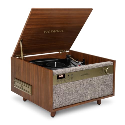 6-in-1 Turntable with CD & Cassette Player, Bluetooth, Walnut T3503