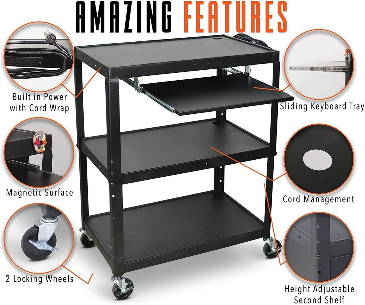 Extra Wide AV Cart with Lockable Wheels and Keyboard Tray K569978