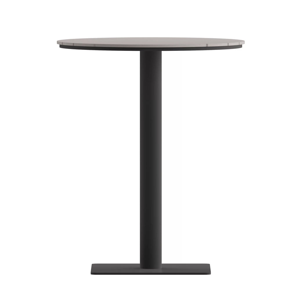 Round 24" Faux Teak Poly Slats Steel Frame Table B966893