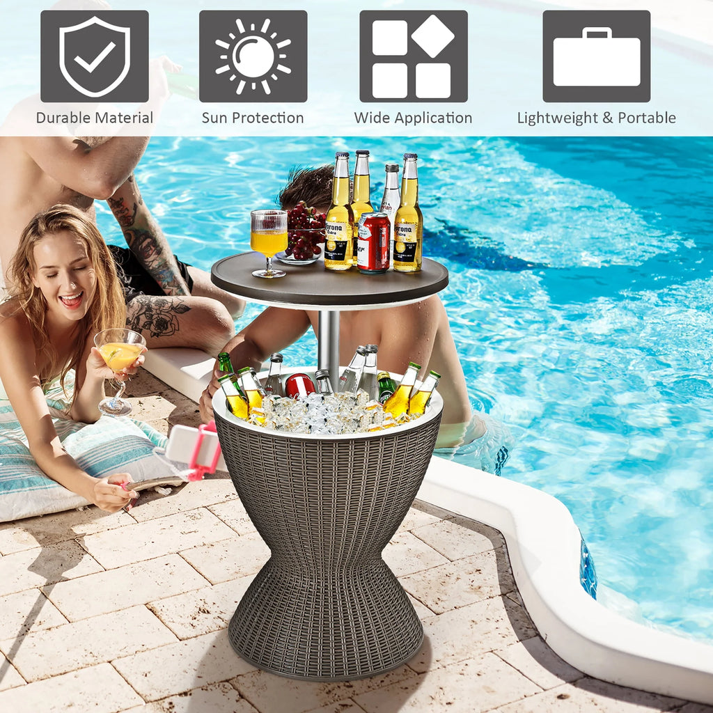 8 Gallon 3 in 1 Patio Rattan Cooler Bar Table Brown T701