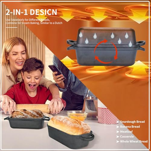 9x5-inch Cast Iron Bread Pan with Lid and 2 Bread Mats L724682