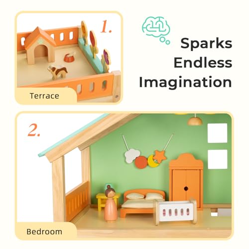 Large Wooden 3-Story Dollhouse with 42 Pcs Furniture J833731