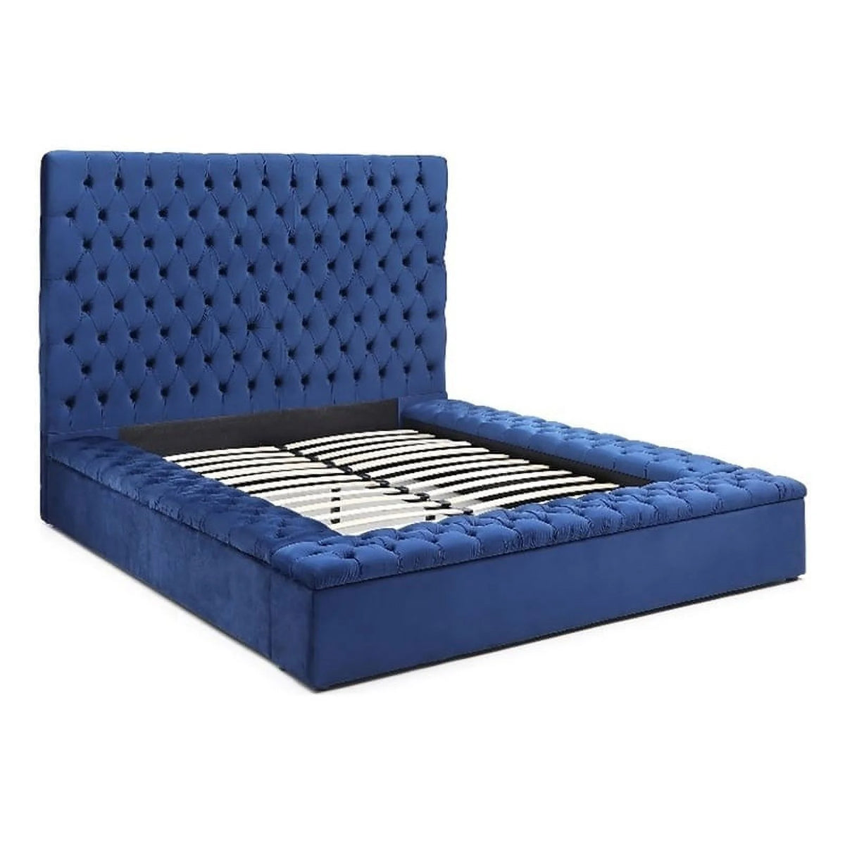 Blue Velvet Upholstered Queen Bed G2791