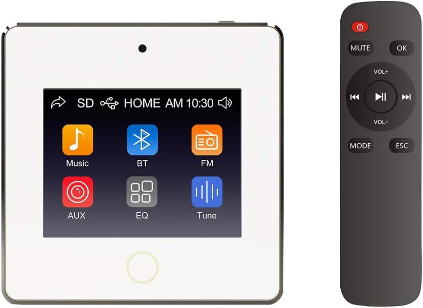 White Wall Mount Bluetooth Receiver Stereo Audio Amplifier with Touch Screen Y973507