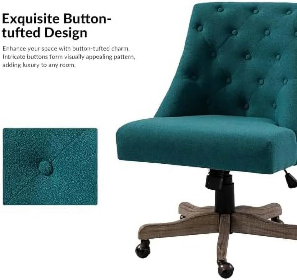 Blue Tufted Upholstered Desk Chair with Wood Base C252902