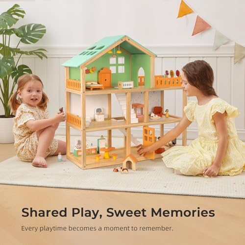 Large Wooden 3-Story Dollhouse with 42 Pcs Furniture J833731