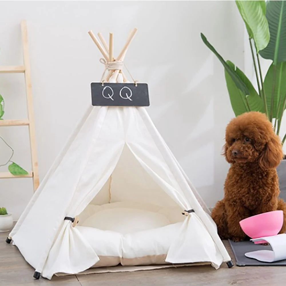 Canvas Wooden Pet House Dog Cat Bed T8110