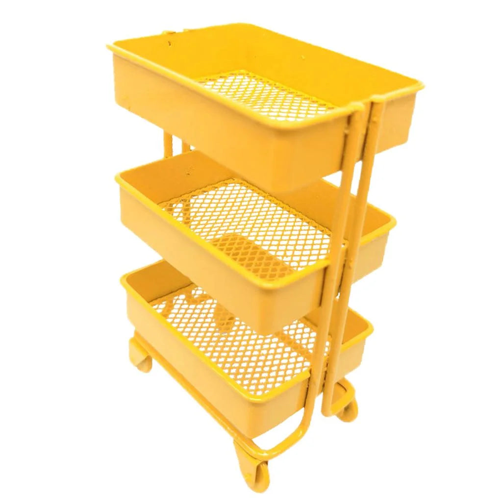 Yellow Metal Storage Shelf with Dollhouse Furniture Decor I3250