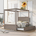 Full Size White Wood Canopy Platform Bed with Trundle Q484