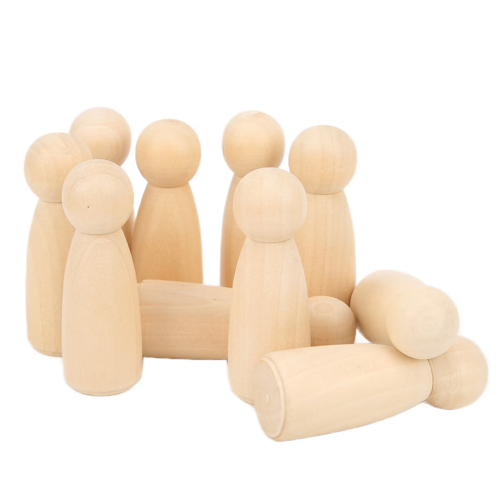 10Pcs Unfinished Wooden Peg Dolls for Kids DIY Craft 75mm / 3.0in X364