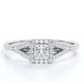 18K White Gold over Silver Princess Cut Diamond Halo Engagement Ring U808
