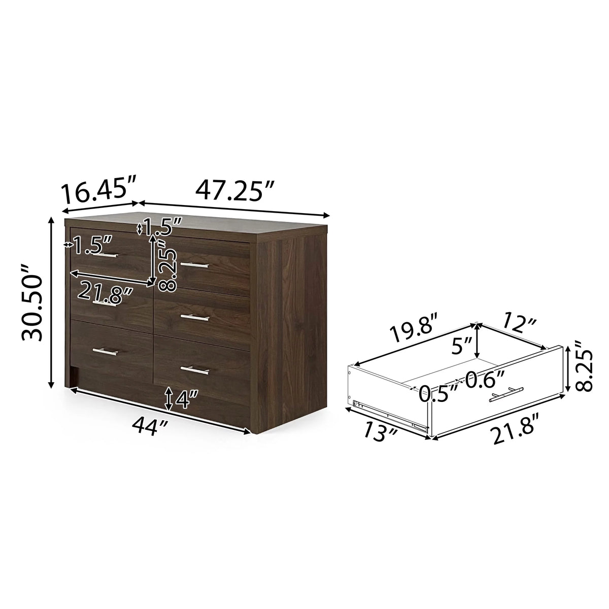 Faux Wood 6 Drawer Double Dresser N5697