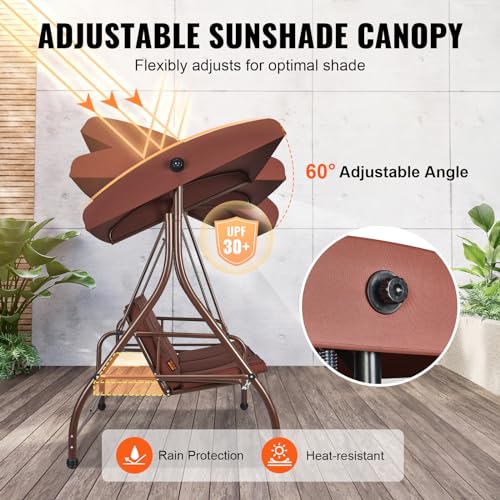 3-Seat Converting Canopy Patio Swing Chair with Cushion D558374