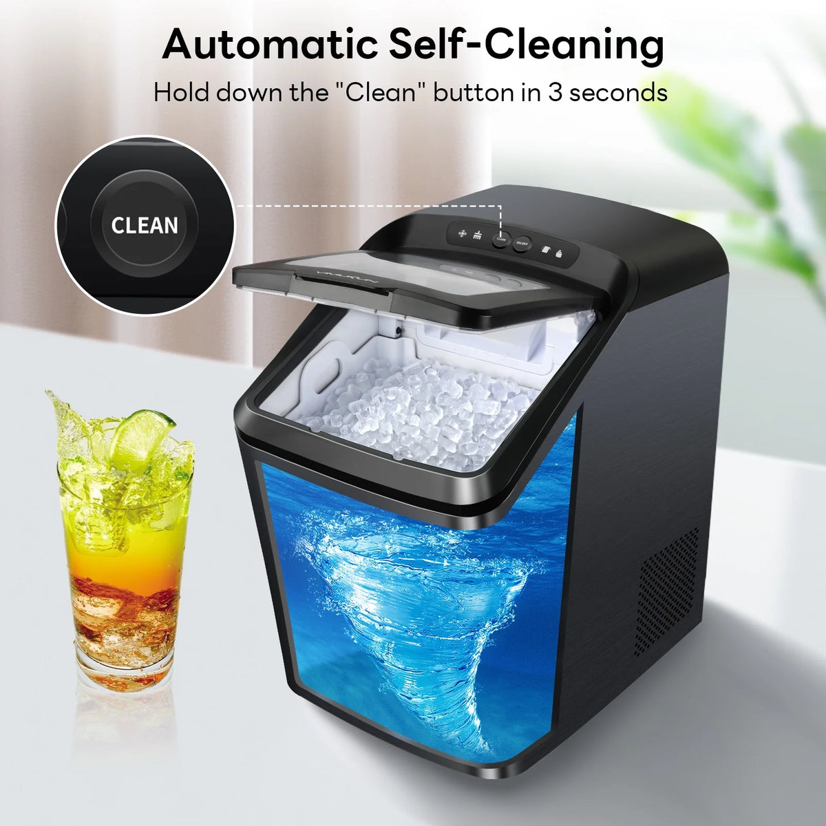 30Lbs Per Day Self-Cleaning Stainless Steel Countertop Ice Maker Y52291