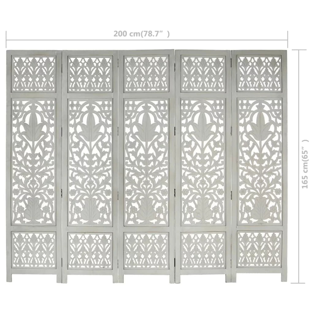 Hand Carved 5-Panel Mango Wood Room Divider T98930