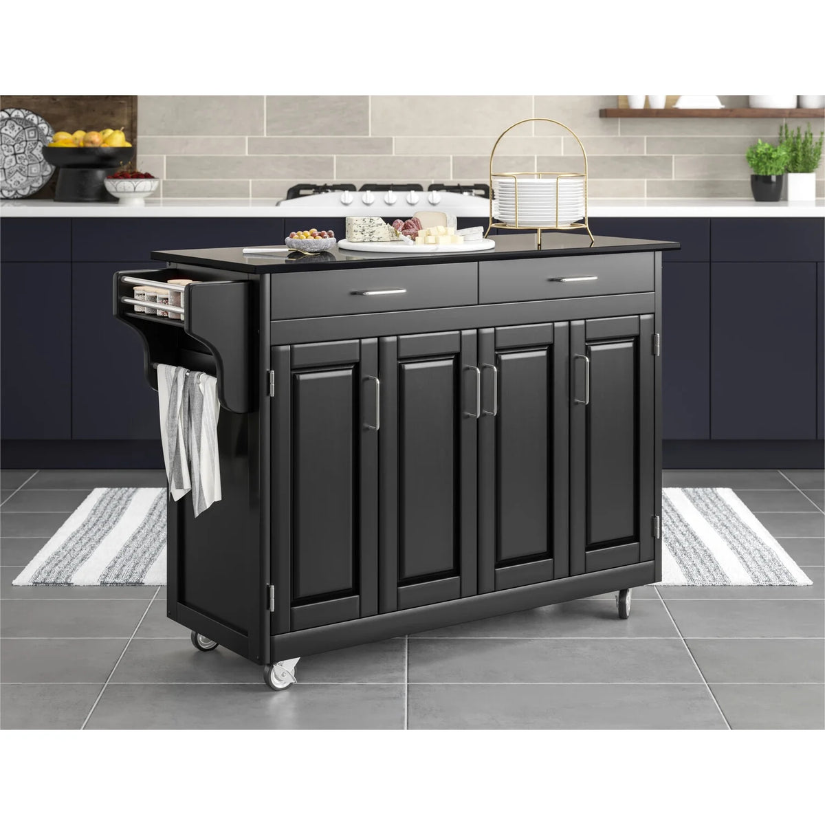 Black Wood Rolling Kitchen Cart R613
