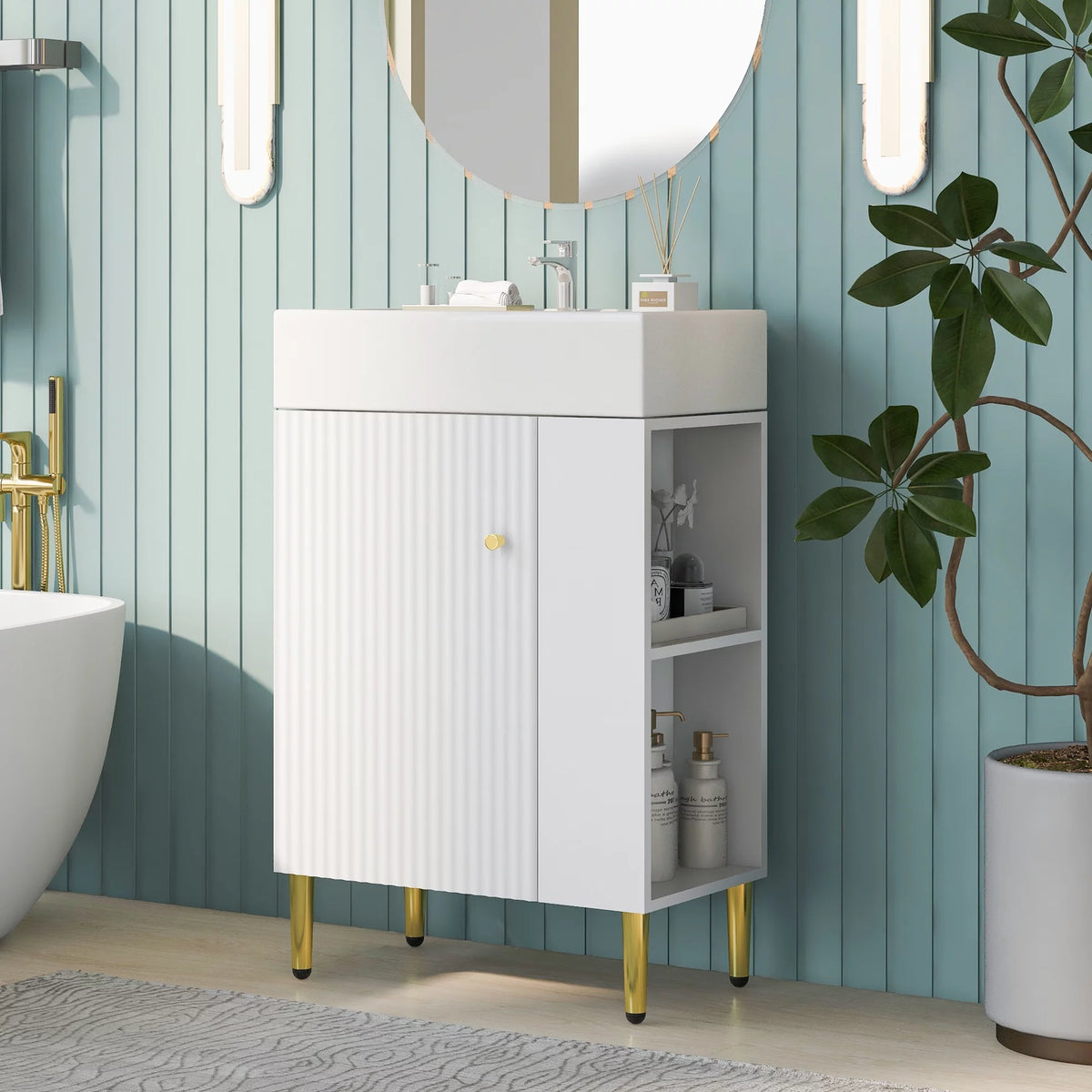 21.6" Wood Bathroom Vanity with Ceramic Sink I395124
