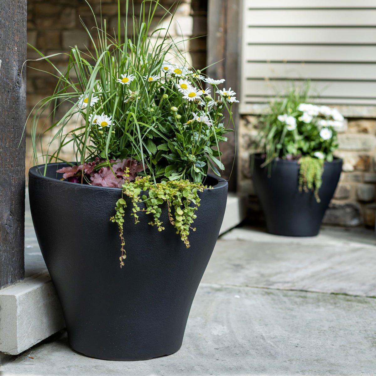 Dark Cedar Round Indoor Outdoor Plastic Planter and Pot D241351