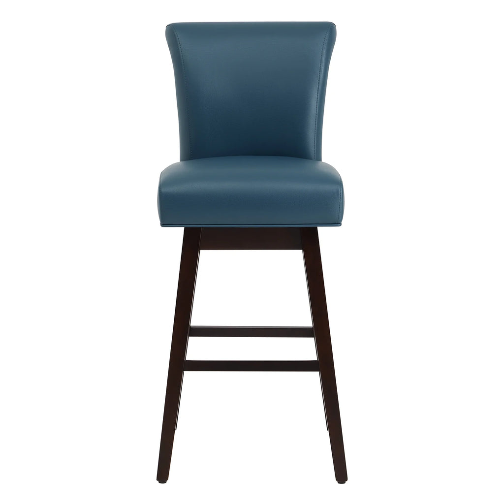 Dark Blue Faux Leather Upholstered Swivel Counter Bar Stools Set of 2 R28611