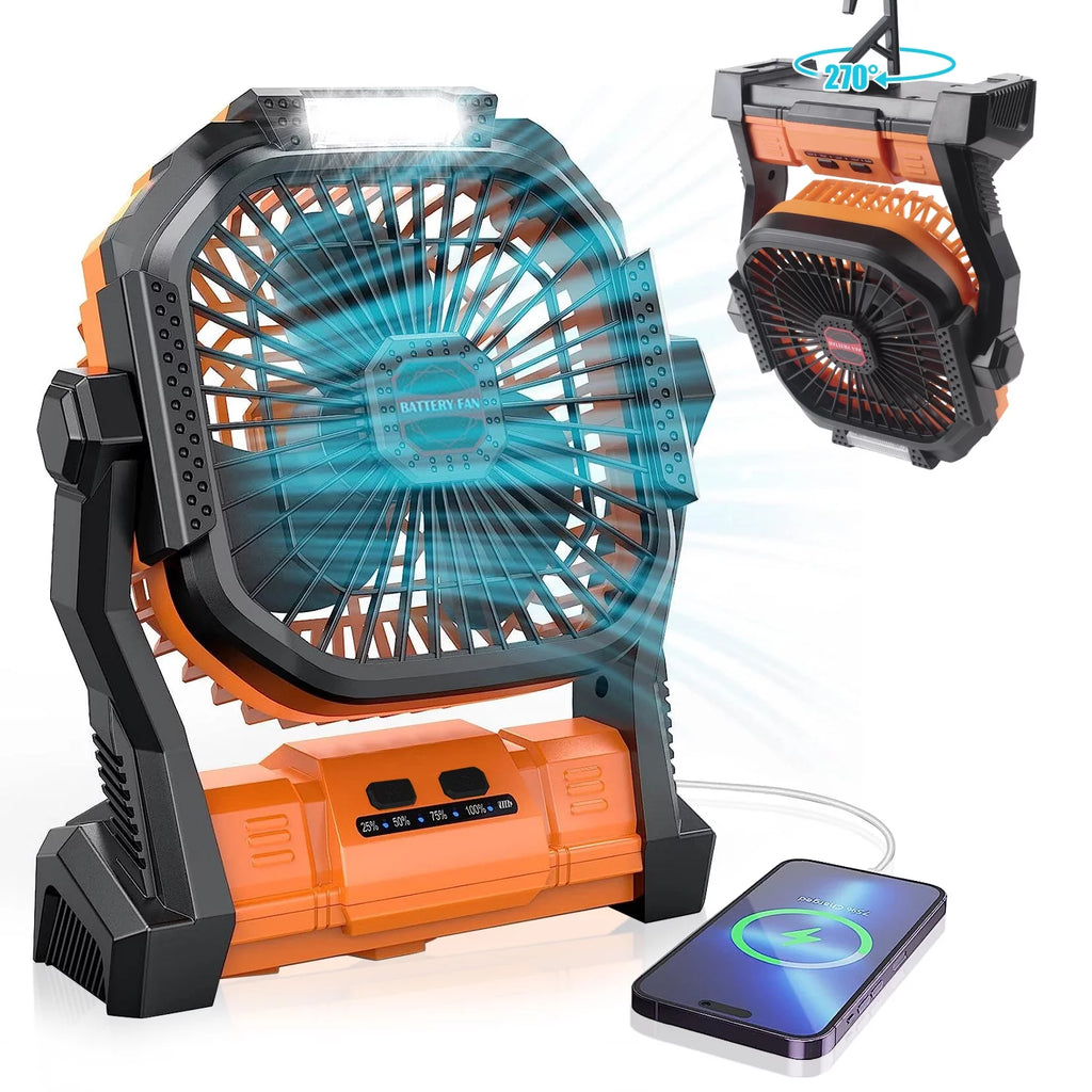 Camping Fan with Light, Portable USB Rechargeable Fan, Orange Z4461
