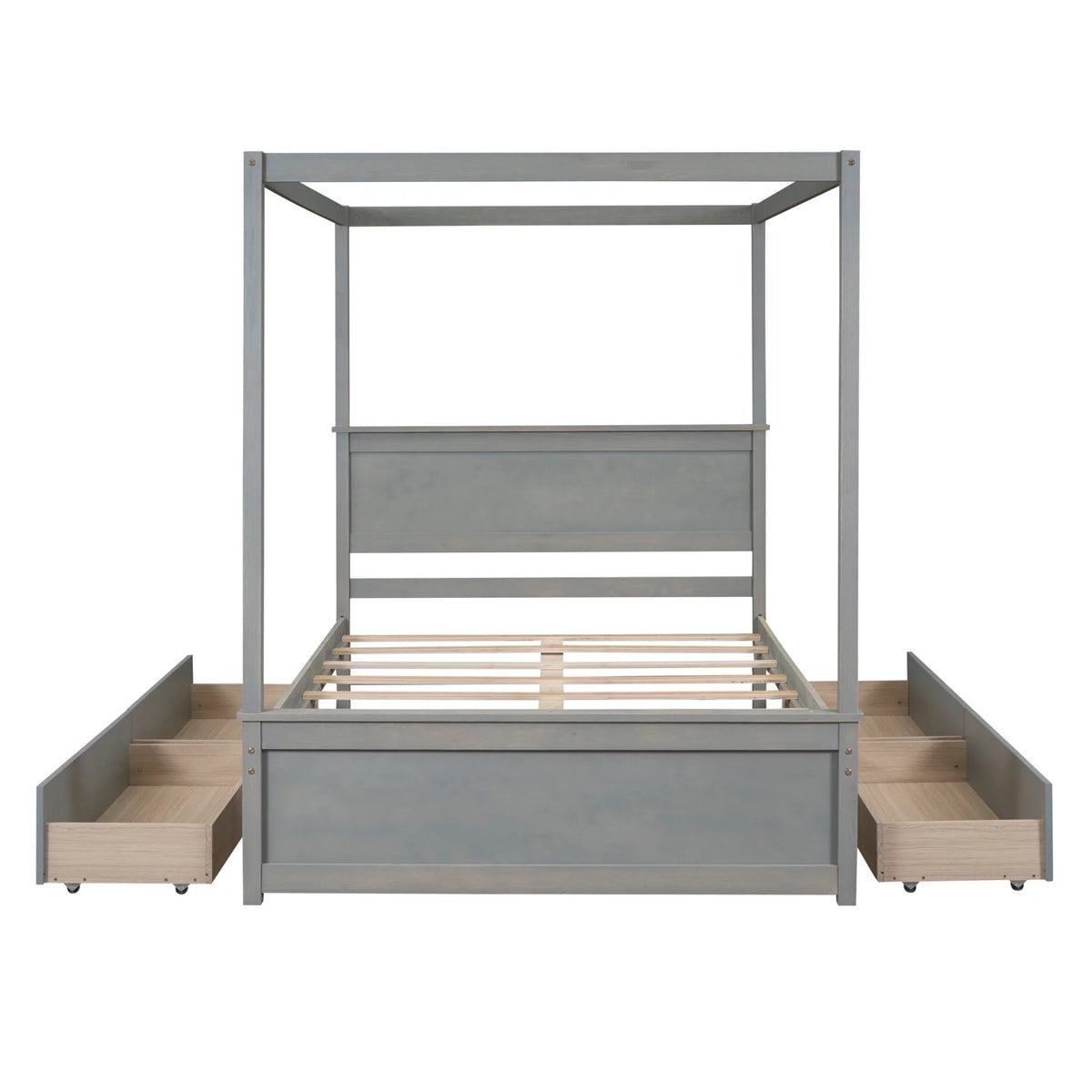 Full Size White Wood Canopy Platform Bed with Trundle Q484