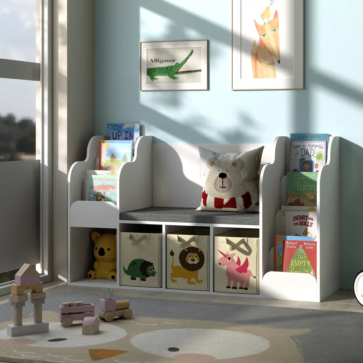Kids Bookshelf with Reading Nook and Toy Storage G12742
