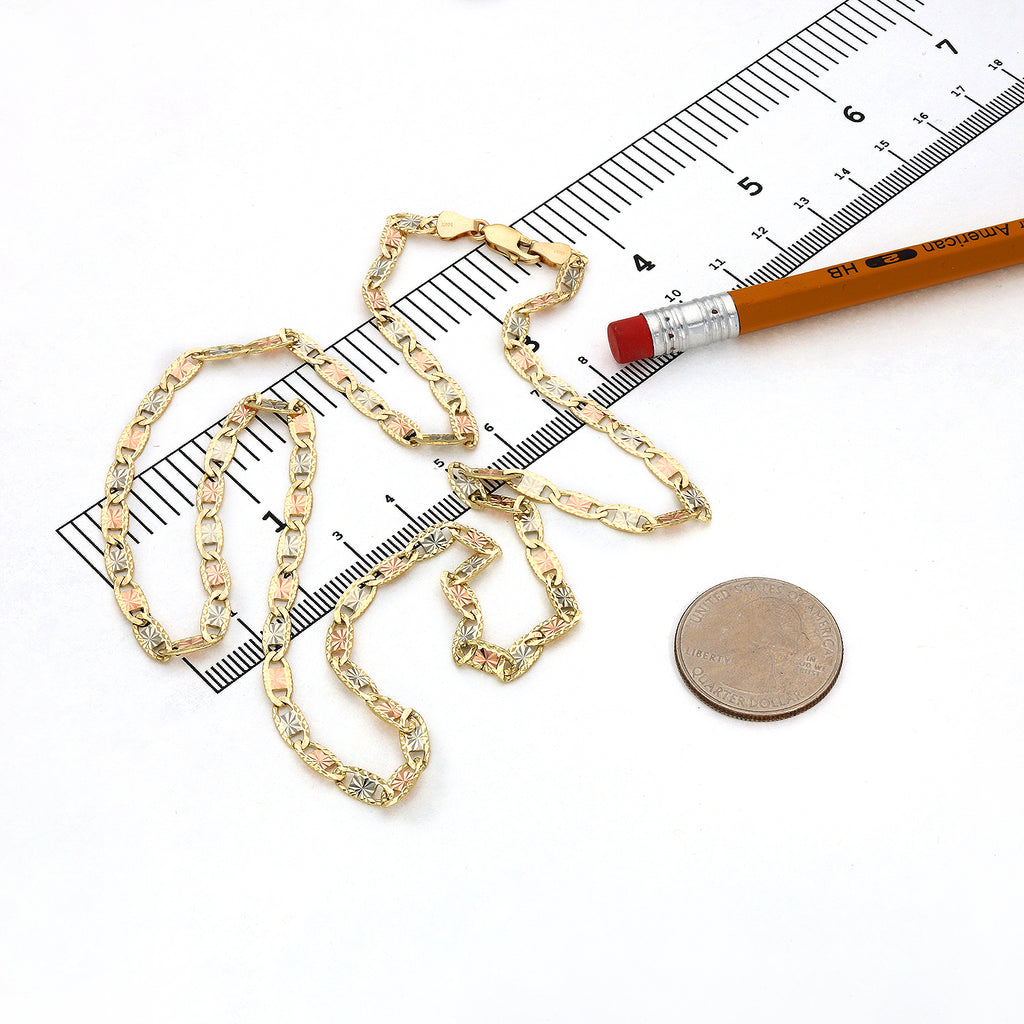 Solid 14K Gold Tri-Color 4mm Diamond-Cut Chain Necklace 18"-24" N5116