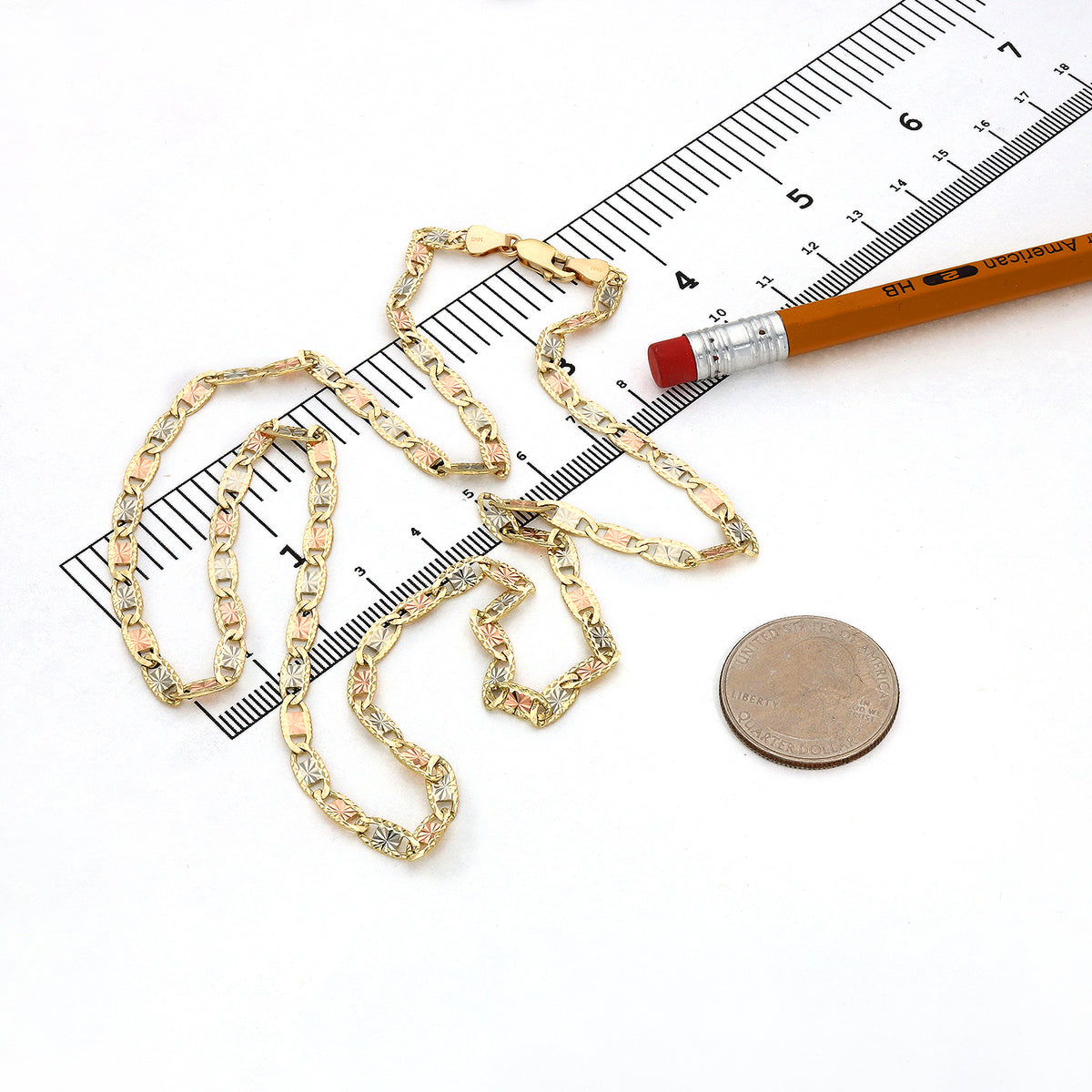Solid 14K Gold Tri-Color 4mm Diamond-Cut Chain Necklace 18"-24" N5116