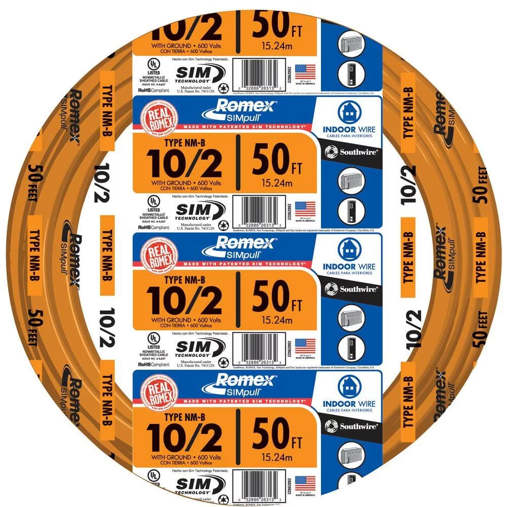 50' 10/2 with ground Indoor Electrical Wire NM-B Orange X499515