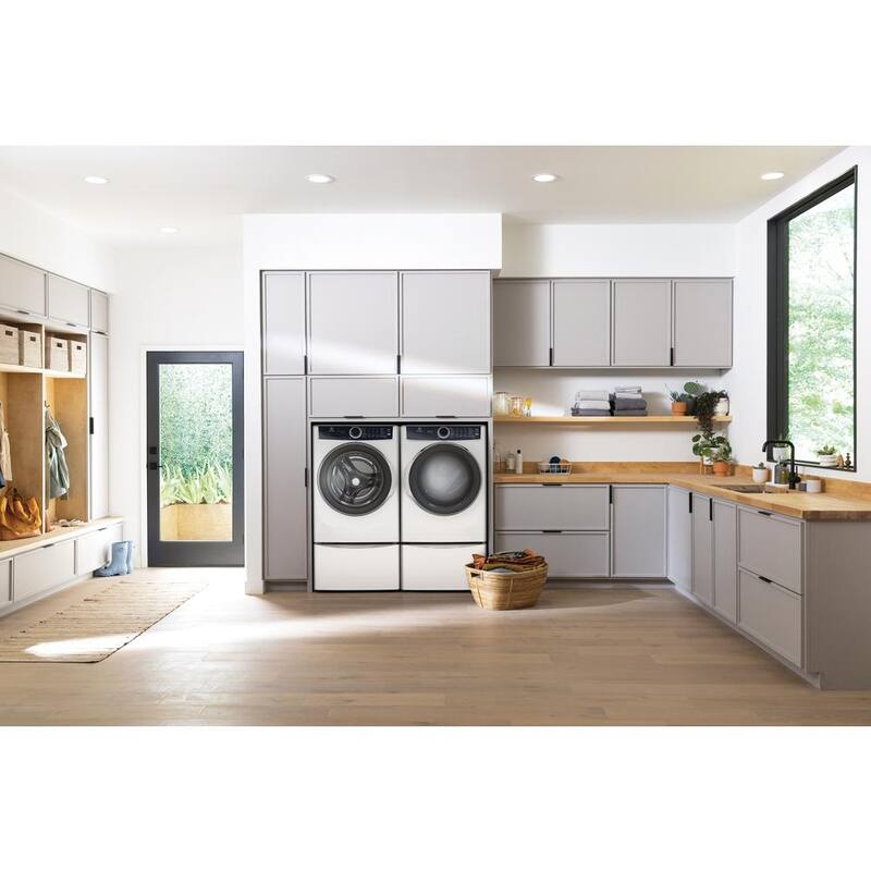 White Laundry Pedestal with Storage Drawer T7687