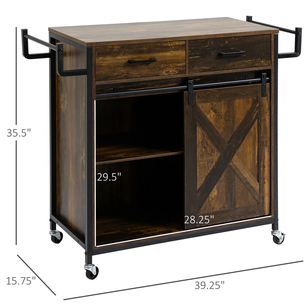 Rolling Kitchen Cart with Adjustable Shelf, Two Drawers and Towel Rack L249