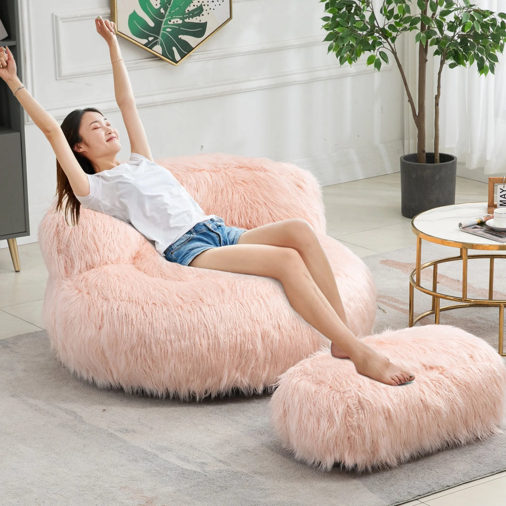 Fluffy Bean Bag Chair with Ottoman Z93140