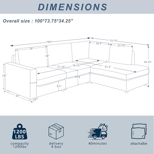 Cream L Shaped Sectional Sofa with Reversible Chaise C361983