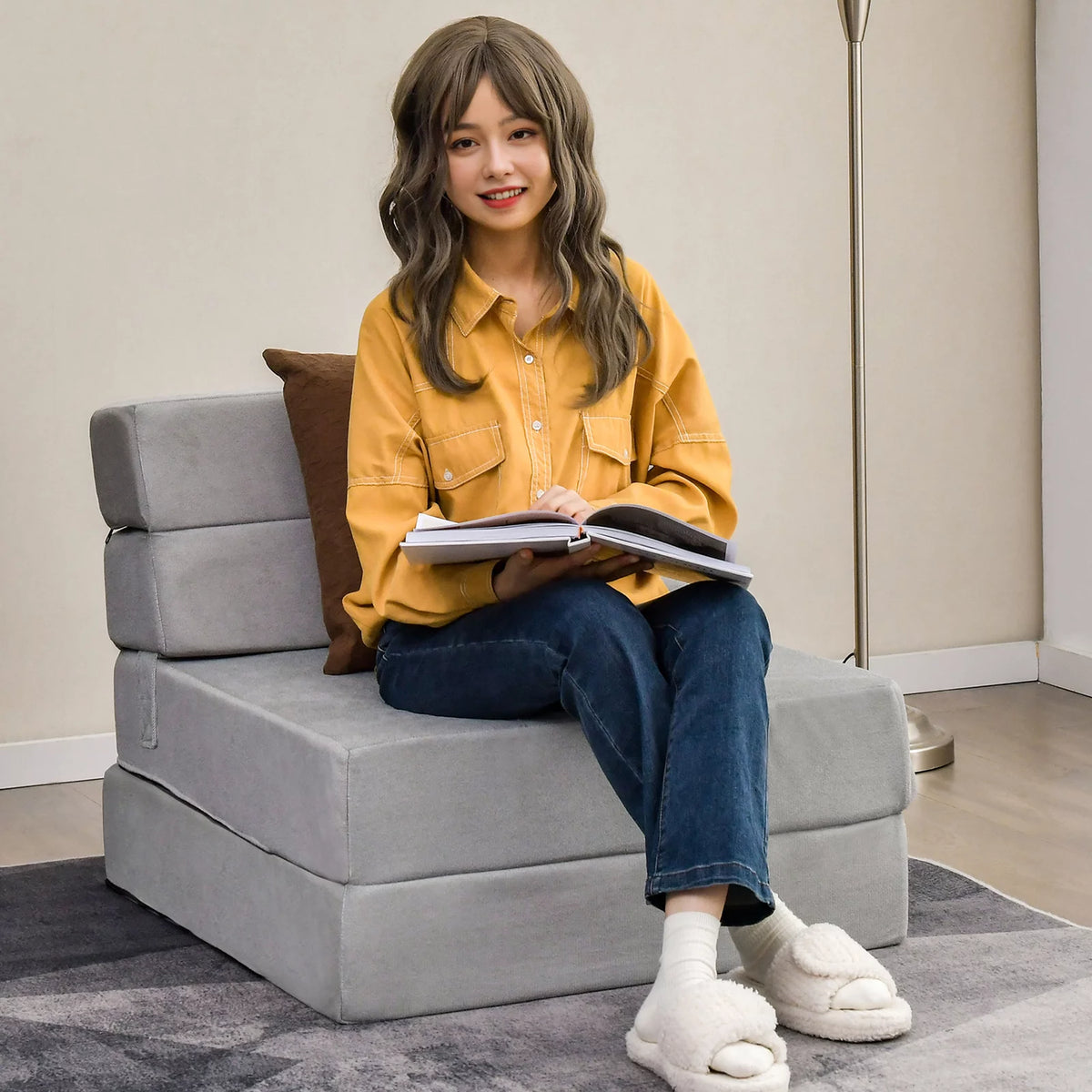 Grey Convertible Sleeper Chair I664494