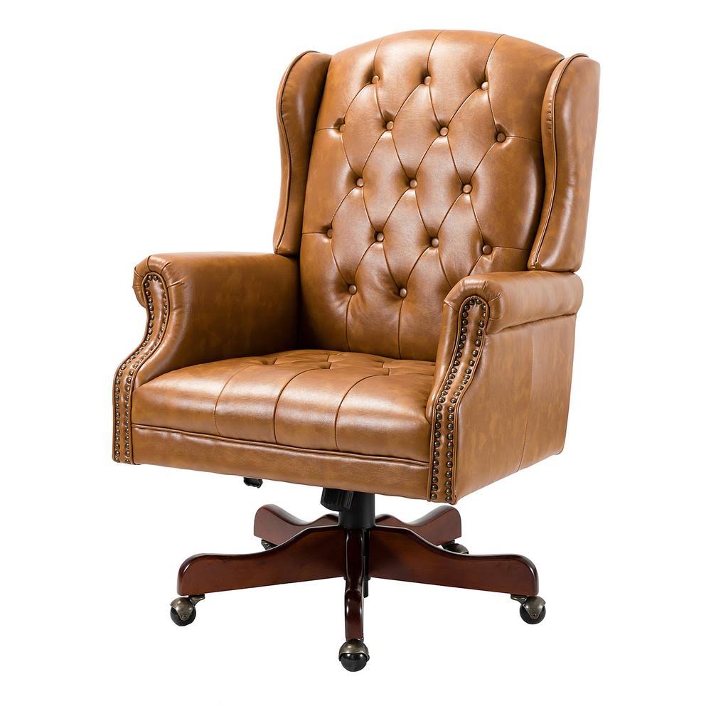 Camel Swivel Executive Chair with Nailhead Trim B89885
