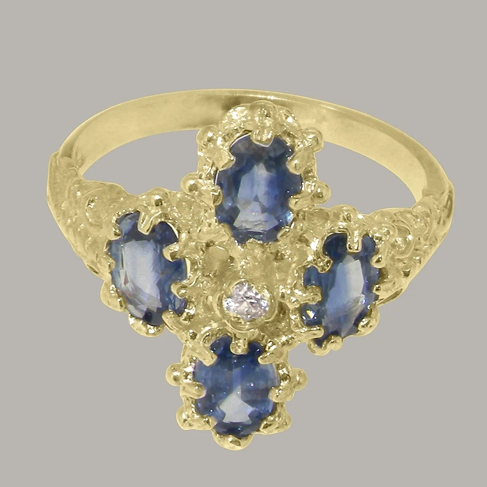 9k Yellow Gold Diamond & Sapphire Statement Ring U270