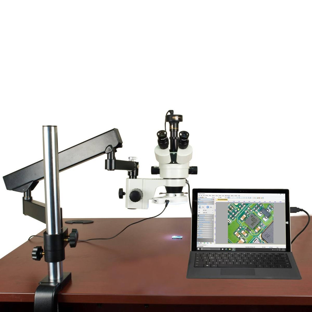 7-45X Stereo Microscope with Articulate Arm, 56 LED Ring Light, 5.0M Camera D132513