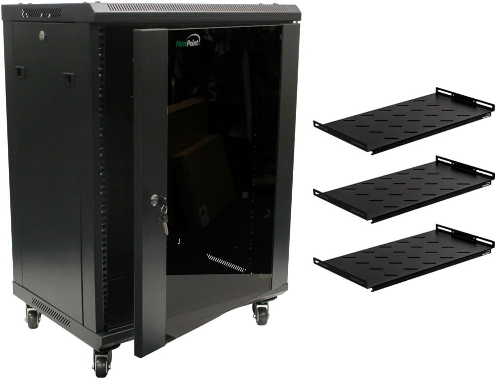 15U Wall Mount Network Server Cabinet Rack Glass Door Lock with Shelves E857