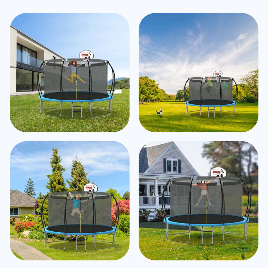 12 ft Trampoline with Enclosure and Basketball Hoop M554051