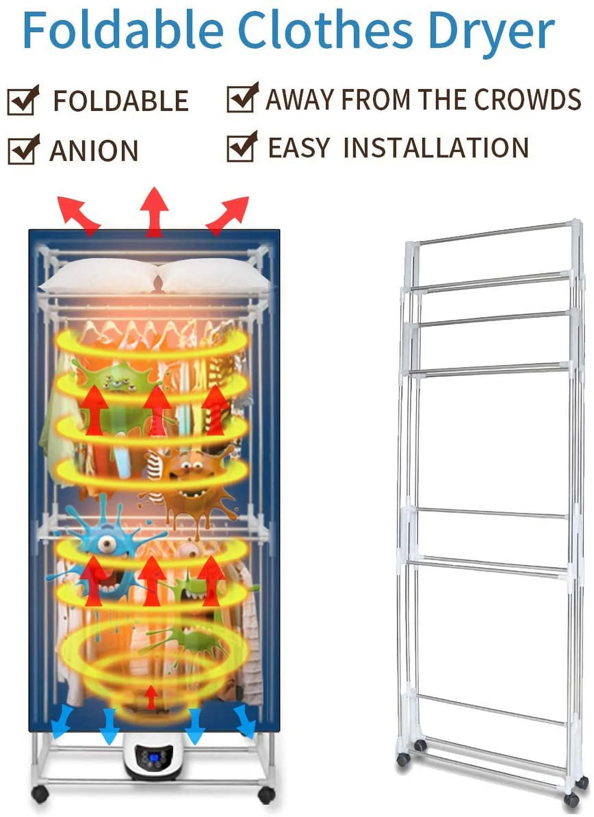 Portable 3-Tier Foldable Clothes Drying Rack with Remote Control F25946
